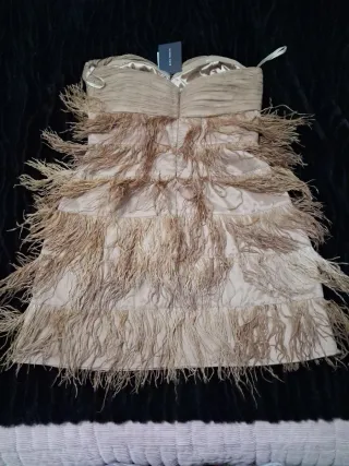 Vestido Zara Fiesta Beige/Oro Talla S