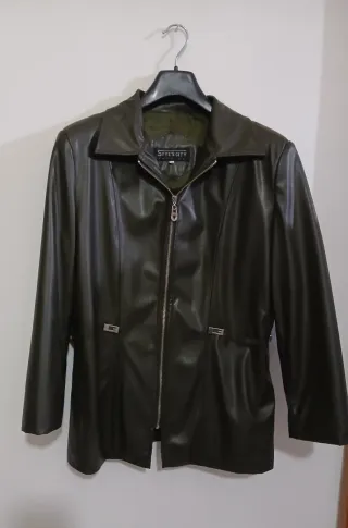 Giacca donna similpelle verde oliva