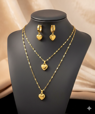 Conjunto de Joyas Corazón Dorado- Acero Inoxidable