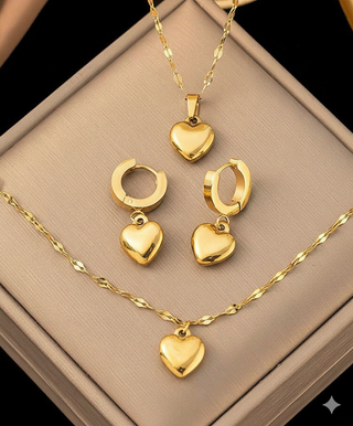 Conjunto de Joyas Corazón Dorado- Acero Inoxidable