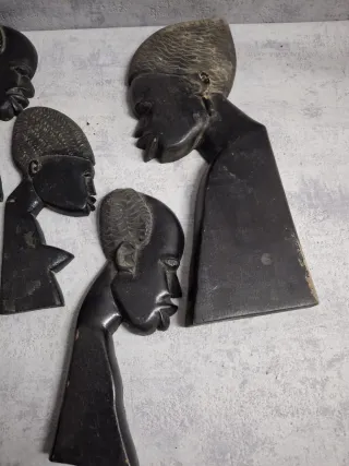 Set 5 Esculturas Cabezas Africanas Madera