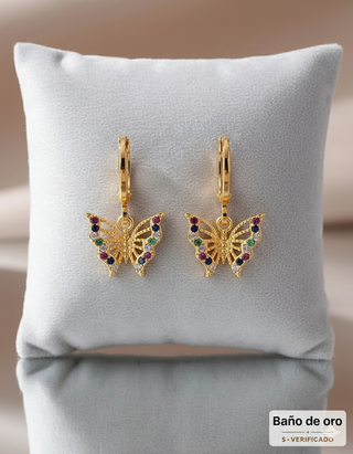 Pendientes Aros Mariposa Oro con Cristales