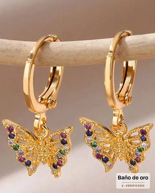 Pendientes Aros Mariposa Oro con Cristales