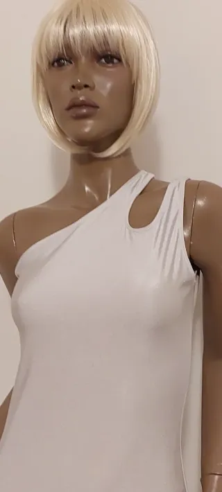 Vestito monospalla grigio argento