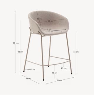 Taburete Yvette de chenilla beige y patas de acero con acabado beige altura 65 cm