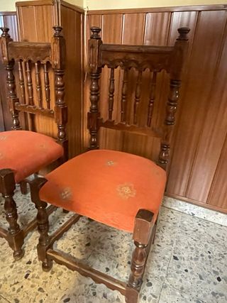 3 Sillas Madera Rústica Tapizado Rojo