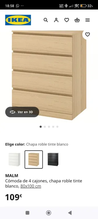 Cómoda MALM 4 cajones IKEA