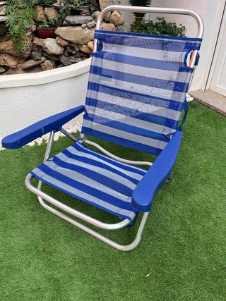 Silla Playa/Camping Plegable Azul y Plateada