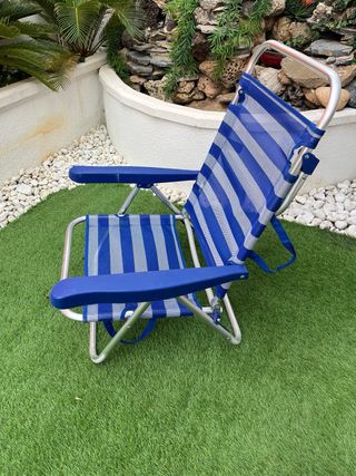 Silla Playa/Camping Plegable Azul y Plateada
