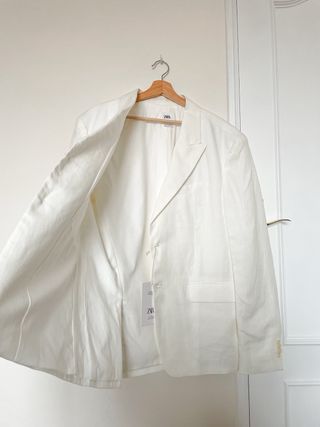 Blazer Traje de Zara 100% Lino Blanco