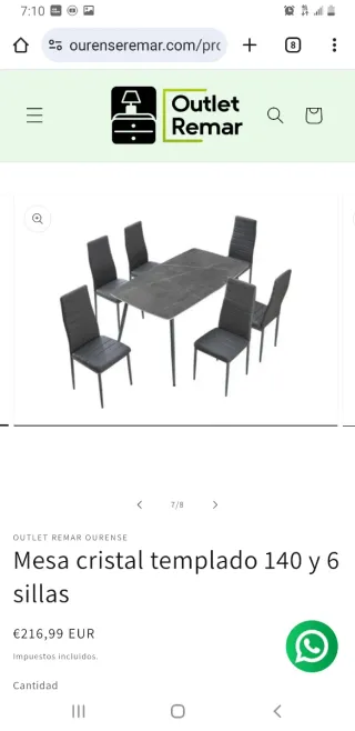 Mesa Cristal Templado 140 + 6 Sillas