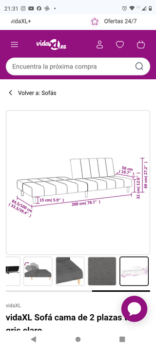 Sofá cama 2 plazas gris claro tela
