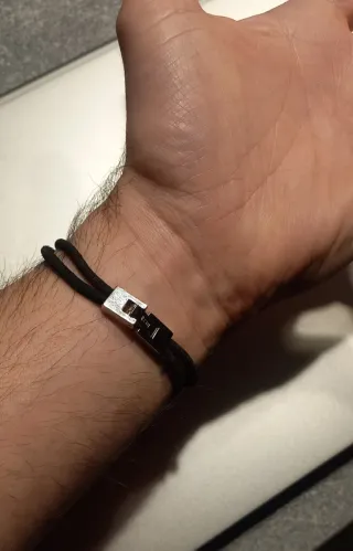 Bracciale Fossil Acciaio e Cuoio Nero Argento