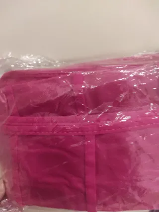 Organizador de tela y plástico rosa