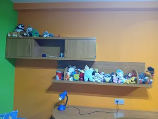 Dormitorio infantil estantería y cajones