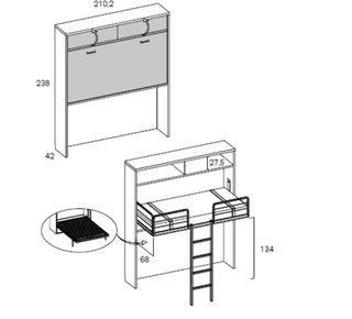 CAMA ALTA ABATIBLE CON CAMA DE CAJONES INFERIOR RM