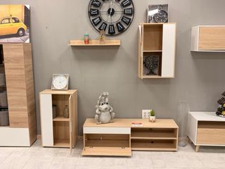 Conjunto Muebles Salón Madera Clara con blanco