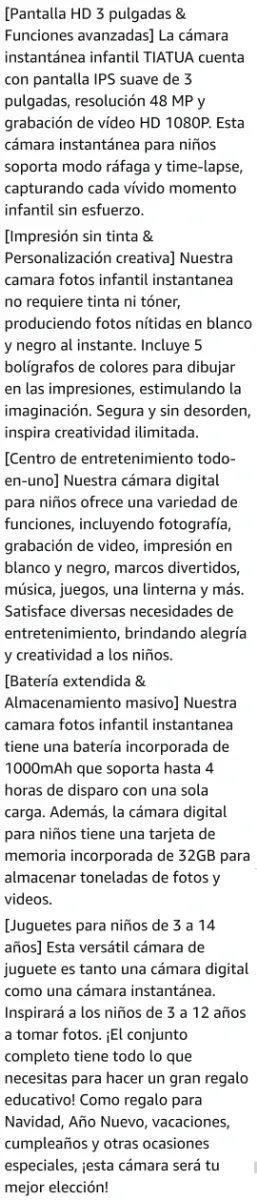 Cámara Fotos Infantil TIATUA Instantánea HD