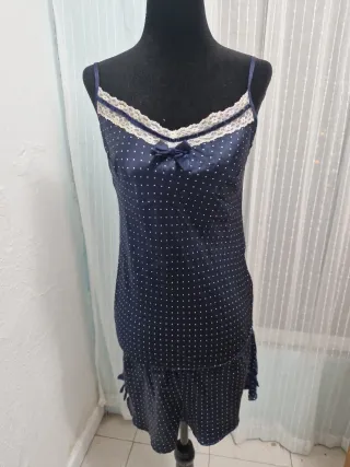 Conjunto lenceria azul lunares