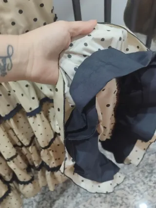 Vestido Sevillana Lunares Beige y Negro