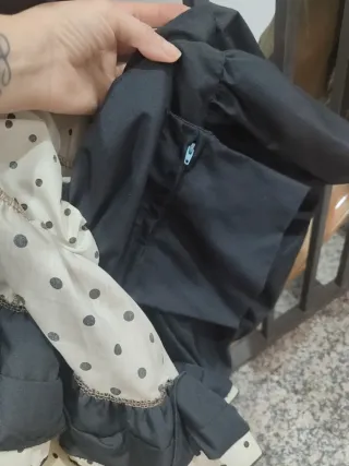 Vestido Sevillana Lunares Beige y Negro