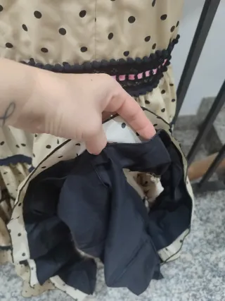 Vestido Sevillana Lunares Beige y Negro