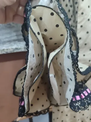 Vestido Sevillana Lunares Beige y Negro