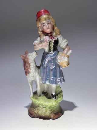 Statuina Porcellana Tedesca Bambina Cane