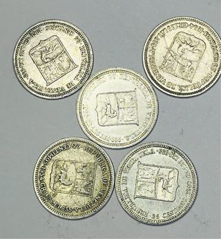 Venezuela 5 monedas 25 Centimos Plata 1954 1960