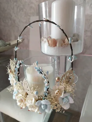 Corona de comunión flores azules y blancas