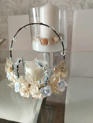 Corona de comunión flores azules y blancas