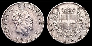 2 Lire Italia Vittorio Emanuele II 1863 N BN