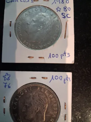 Moneda 100 pts Juan Carlos I 1980 y 1975
