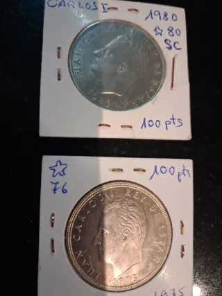 Moneda 100 pts Juan Carlos I 1980 y 1975