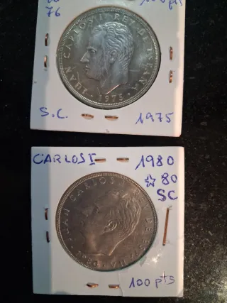 Moneda 100 pts Juan Carlos I 1980 y 1975