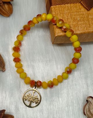 Pulsera cristal amarillo árbol de la vida dorado