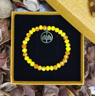 Pulsera cristal amarillo árbol de la vida dorado