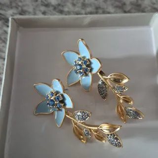 Orecchini Oscar de la Renta Fiori Blu Oro