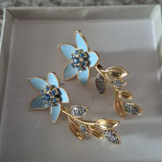 Orecchini Oscar de la Renta Fiori Blu Oro