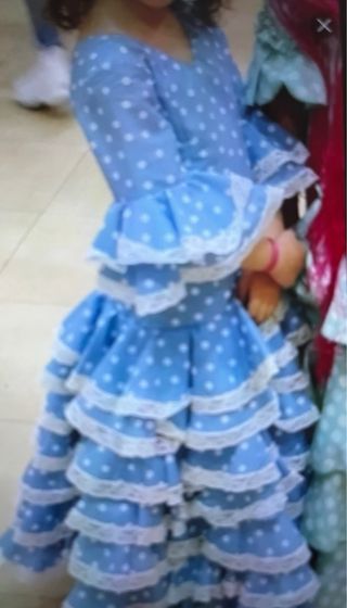 Vestido Flamenca Niña Azul Lunares