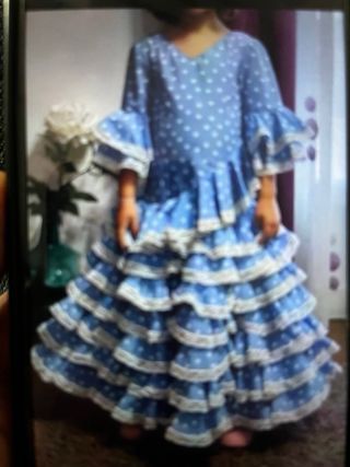 Vestido Flamenca Niña Azul Lunares