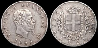 Italia Vittorio Emanuele II 2 Lire 1863 N BN