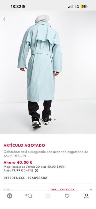 Gabardina ASOS DESIGN azul extragrande