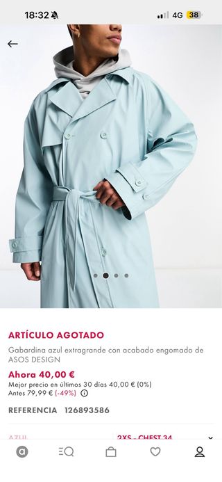 Gabardina ASOS DESIGN azul extragrande