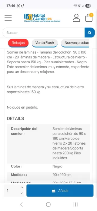 Somier láminas 6 patas