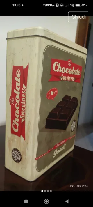 Set 4 Barattoli Latta Vintage Tema Cioccolato