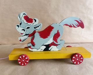 VACA DE MADERA ARRASTRE INFANTIL VINTAGE