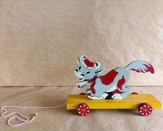 VACA DE MADERA ARRASTRE INFANTIL VINTAGE