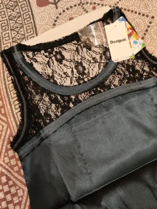 Vestido Desigual seda negro y azul marino