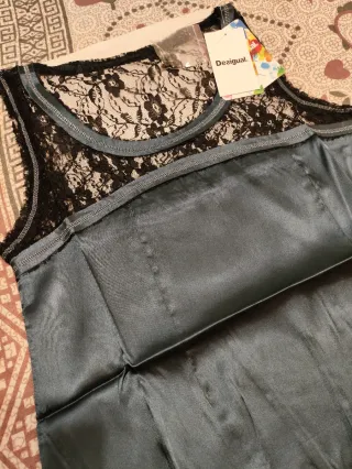 Vestido Desigual seda negro y azul marino